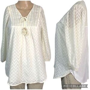 Anthro One September Womens Blouse Top Shirt Attylie Pullover Peasant Ivory XS